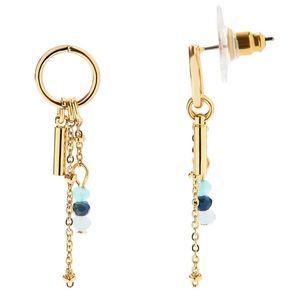 LC Lauren Conrad Circle Post Drop Earrings Turquoise Blue & Gold Tone NWT!